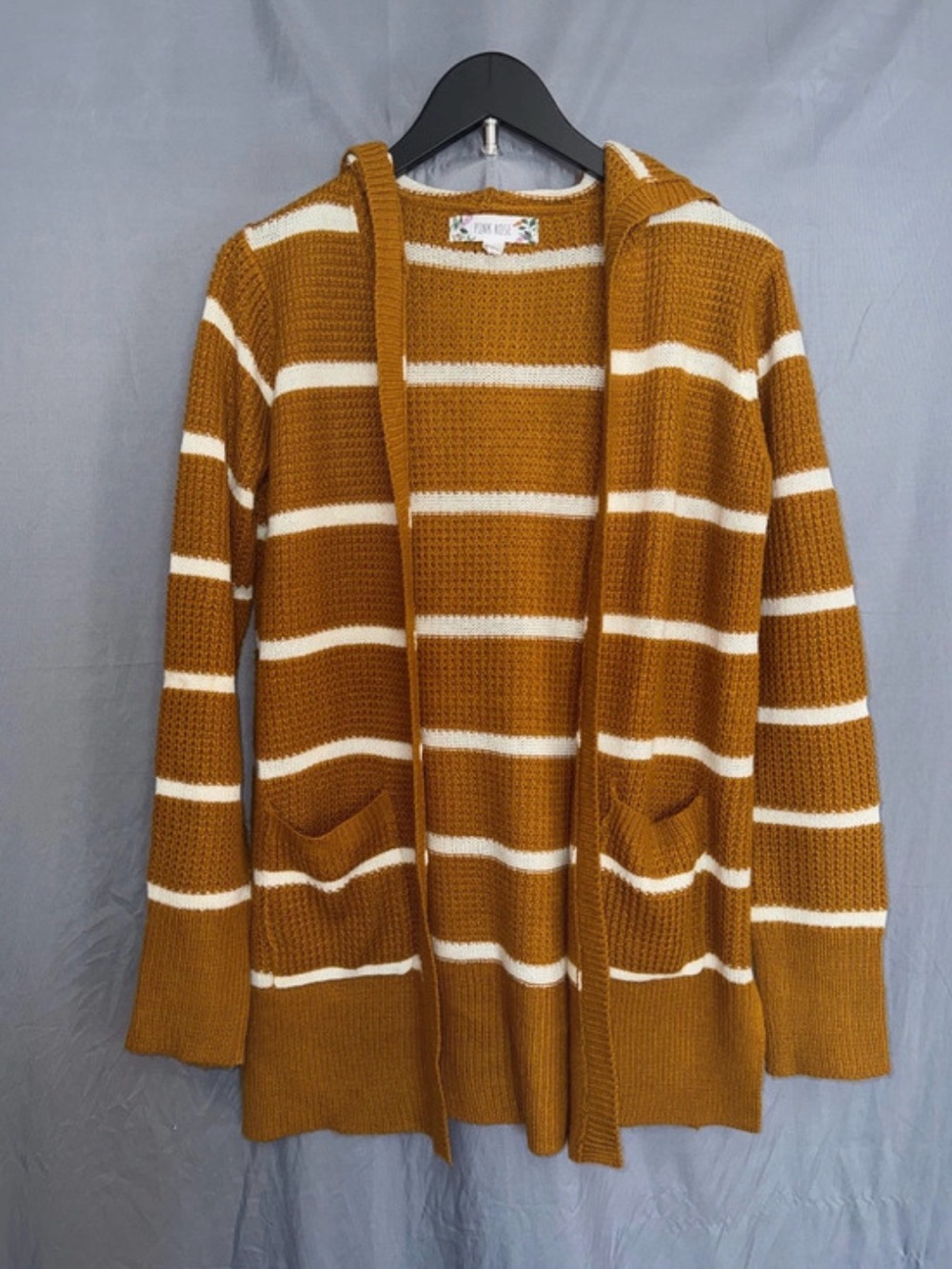 Pink Rose Mustard and White Striped Hooded Cardigan